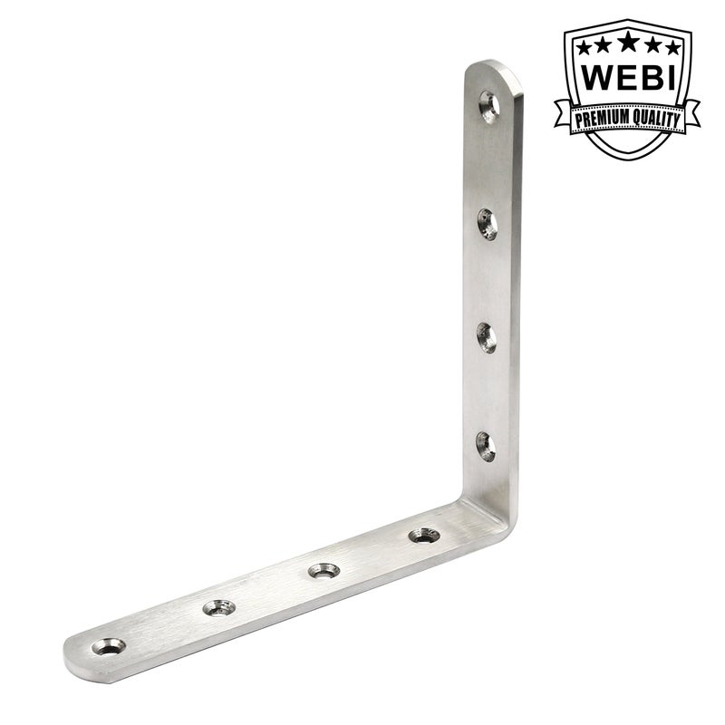 WEBI L Brackets Corner Bracket,90 Degree Stainless Steel Corner Brace- 8 Packs 4 mm Thick 6" X 6",Heavy Duty Shelf Brackets Right Angle Bracket for Shelf, Wood, Furniture, Brushed Nickel - Image 5